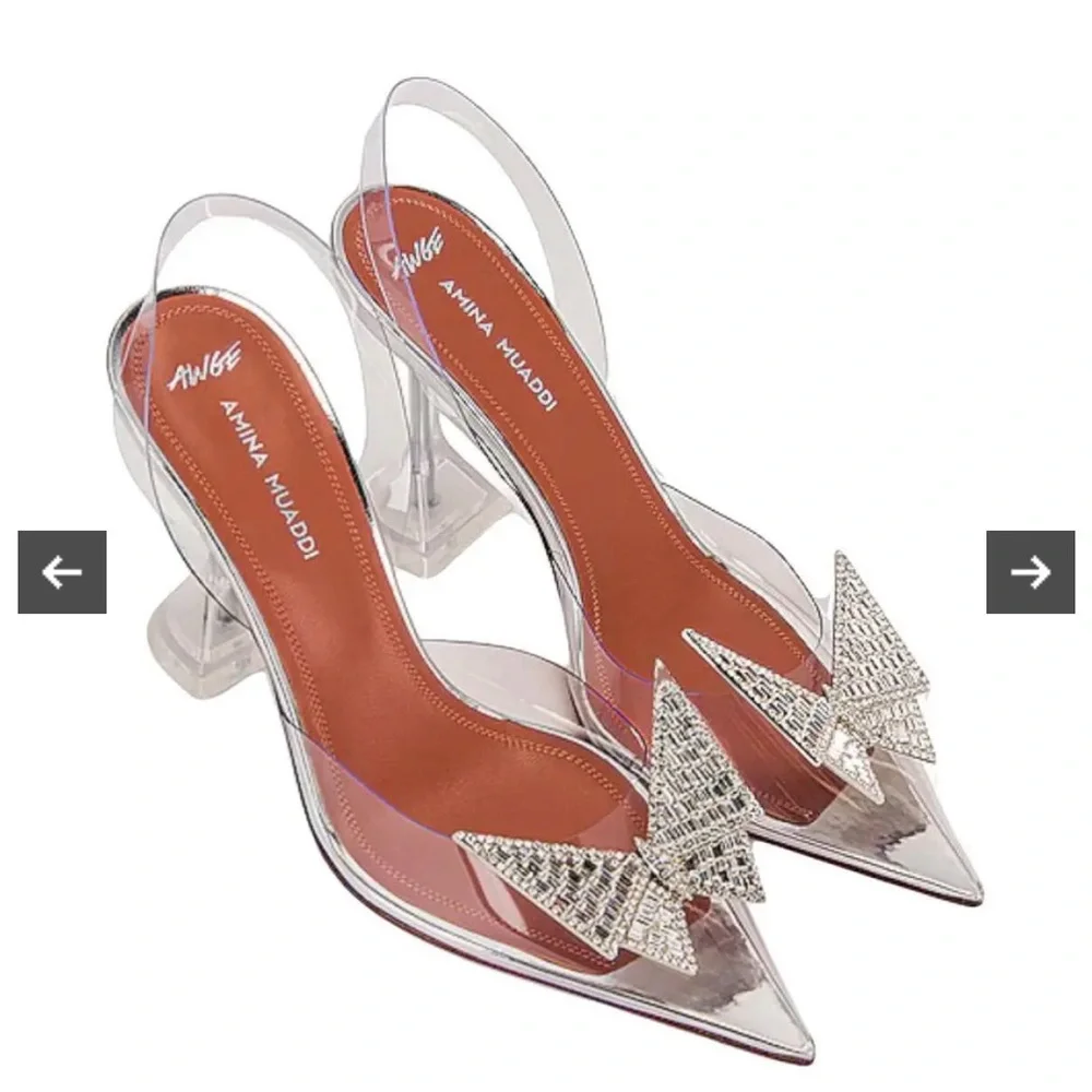 Amina Muaddi Silver and Clear Heels - Picture 4 of 17